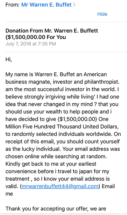 WArren buffet messaging spam