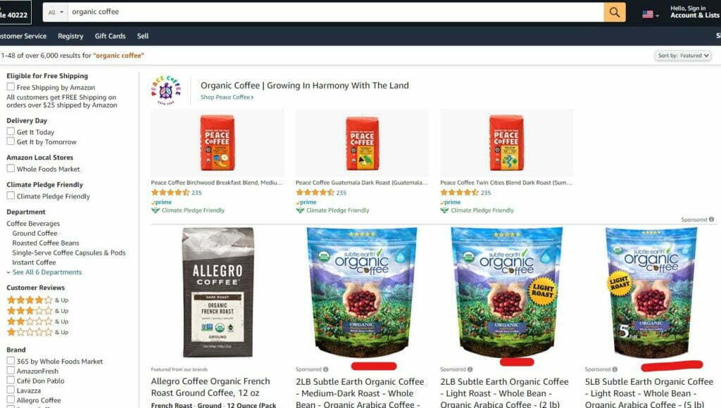 Amazon ad for organic product