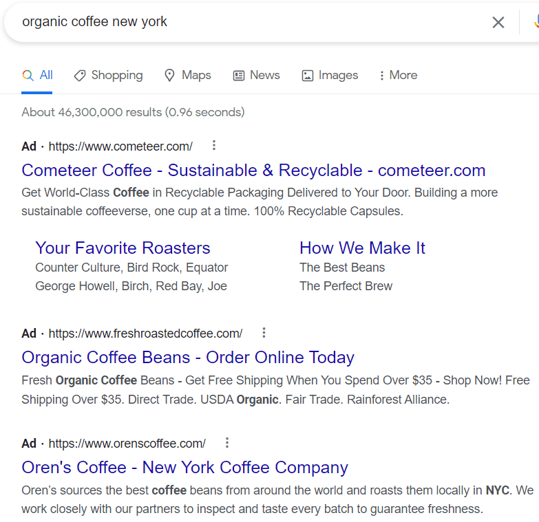 google ads for organic products